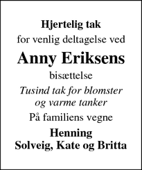 Taksigelsen for Anny Eriksens - Frederikssund