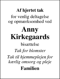 Taksigelsen for Anny Kirkegaard - Odense N