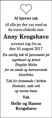 Dødsannoncen for Anny Krogshave - Kolding