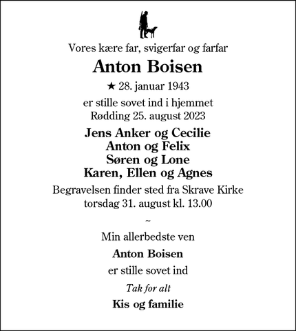 Dødsannoncen for Anton Boisen - Rødding