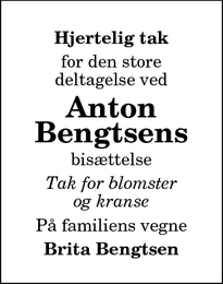 Taksigelsen for Anton
Bengtsen - Hirtshals