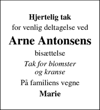 Dødsannoncen for Arne Antonsens - Rask Mølle