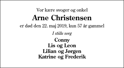 Dødsannoncen for Arne Christensen - Ulstrup