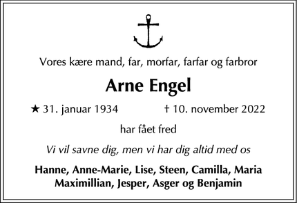 Dødsannoncen for Arne Engel - Lyngby