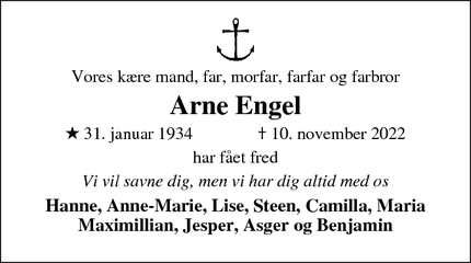Dødsannoncen for Arne Engel - Lyngby