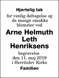 Taksigelsen for Arne Helmuth Leth Henriksens - Charlottenlund