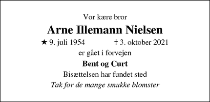 Dødsannoncen for Arne Illemann Nielsen - 4534 Hørve