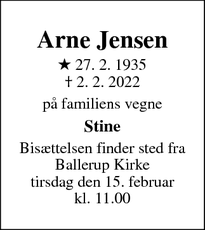 Dødsannoncen for Arne Jensen - lyngby