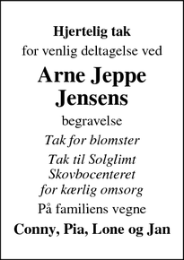 Taksigelsen for Arne Jeppe Jensens - Esbjerg