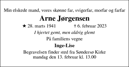 Dødsannoncen for Arne Jørgensen - Sneslev, Odense NV