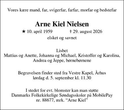 Dødsannoncen for Arne Kiel Nielsen - århus