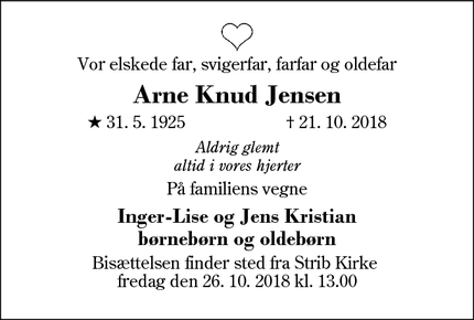 Dødsannoncen for Arne Knud Jensen - Herning