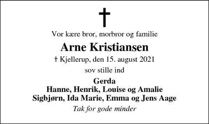 Dødsannoncen for Arne Kristiansen - Kjellerup