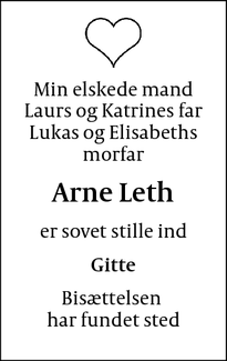 Dødsannoncen for Arne Leth - København