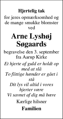 Taksigelsen for Arne Lyshøj Søgaards - Aarup 