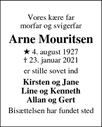 Dødsannoncen for Arne Mouritsen - Randers