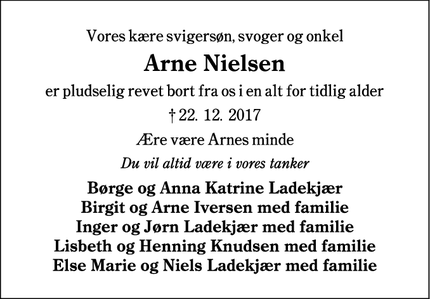 Dødsannoncen for Arne Nielsen  - Grindsted