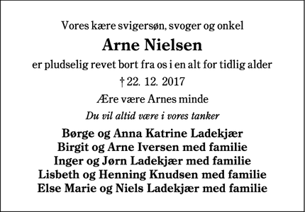 Dødsannoncen for Arne Nielsen  - Grindsted