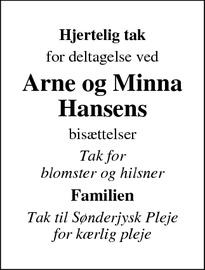 Taksigelsen for Arne og Minna
Hansens - Bodum