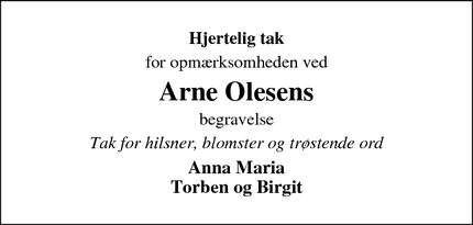 Taksigelsen for Arne Olesens - Lemvig 