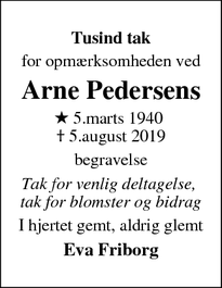 Taksigelsen for Arne Pedersens  - Assentoft