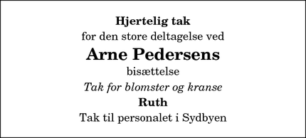 Taksigelsen for Arne Pedersens - Frederikshavn
