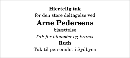 Taksigelsen for Arne Pedersens - Frederikshavn