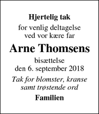 Dødsannoncen for Arne Thomsens - Kolding