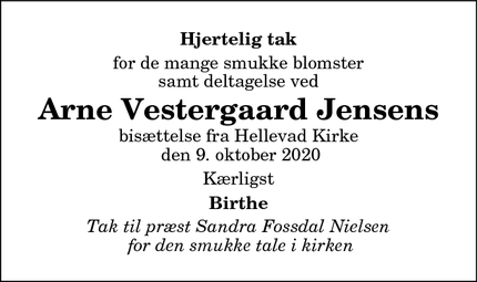 Taksigelsen for Arne Vestergaard Jensens - Hjallerup