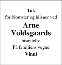 Taksigelsen for Arne
Voldsgaards - Grønbjerg