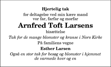 Taksigelsen for Arnfred Toft Larsen - Nors 
