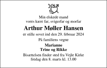 Dødsannoncen for Arthur Møller Hansen - Broby