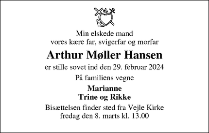 Dødsannoncen for Arthur Møller Hansen - Broby