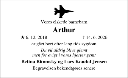 Dødsannoncen for Arthur - Helsingør