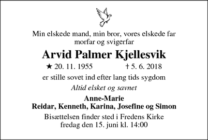 Dødsannoncen for Arvid Palmer Kjellesvik - Odense