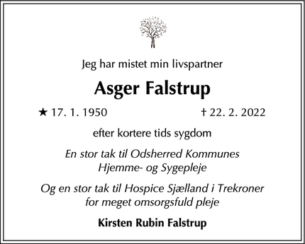 Dødsannoncen for Asger Falstrup - nykøbing sjælland 