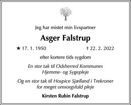 Dødsannoncen for Asger Falstrup - nykøbing sjælland