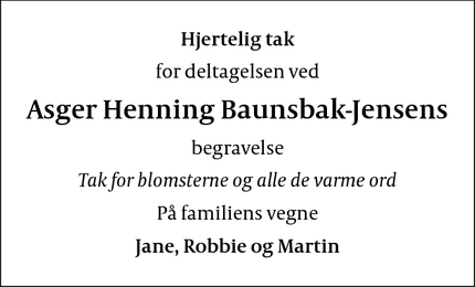 Taksigelsen for Asger Henning Baunsbak-Jensen - Farum