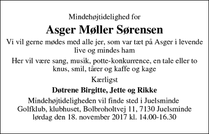 Dødsannoncen for Asger Møller Sørensen - Juelsminde