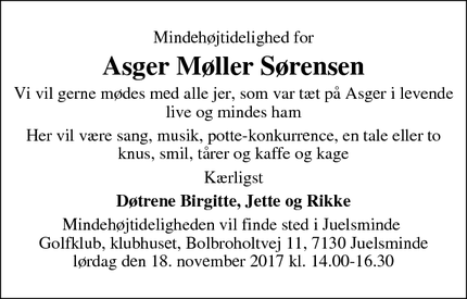 Dødsannoncen for Asger Møller Sørensen - Juelsminde