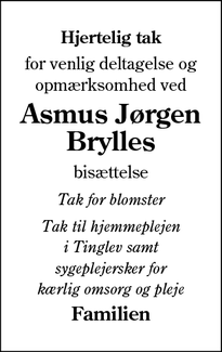Taksigelsen for Asmus Jørgen
Brylles - Tinglev