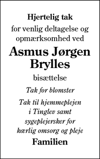 Taksigelsen for Asmus Jørgen
Brylles - Tinglev