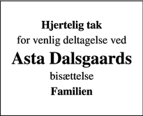 Taksigelsen for Asta Dalsgaards - Hillerød
