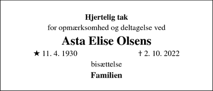 Taksigelsen for Asta Elise Olsen - Dragør