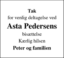 Taksigelsen for Asta Pedersens - Ebeltoft