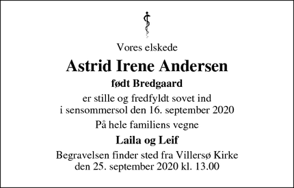Dødsannoncen for Astrid Irene Andersen - Grenå