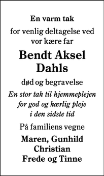 Taksigelsen for Bendt Aksel Dahls - Nustrup