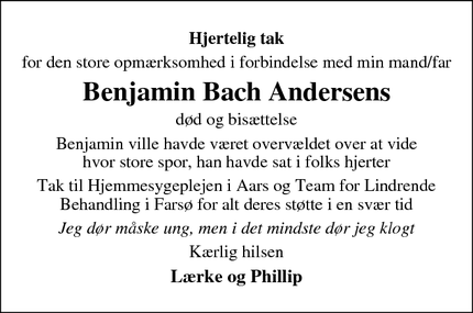 Taksigelsen for Benjamin Bach Andersen - Aars