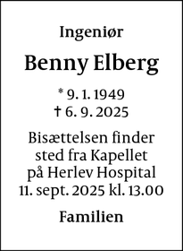 Dødsannoncen for Benny Elberg - Farum