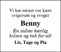 Dødsannoncen for Benny - Lemvig